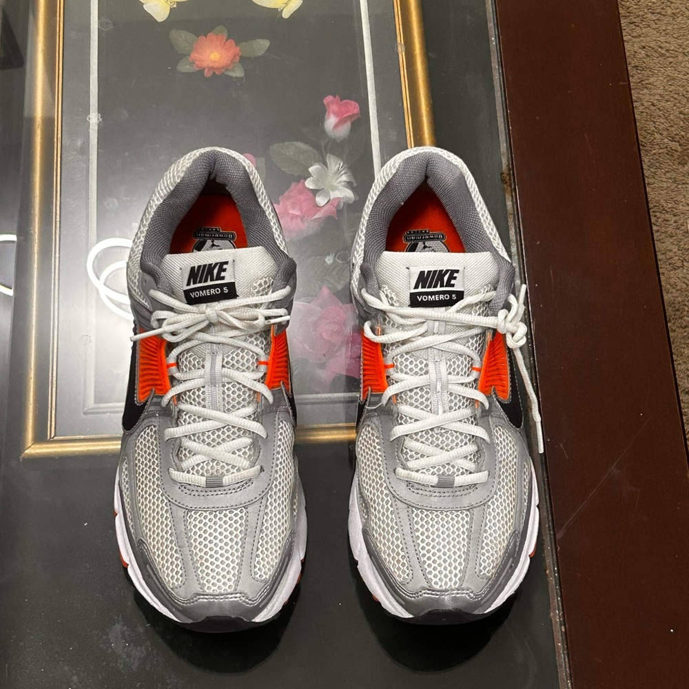 Nike Zoom Vomero 5 Gray and Orange Sneakers